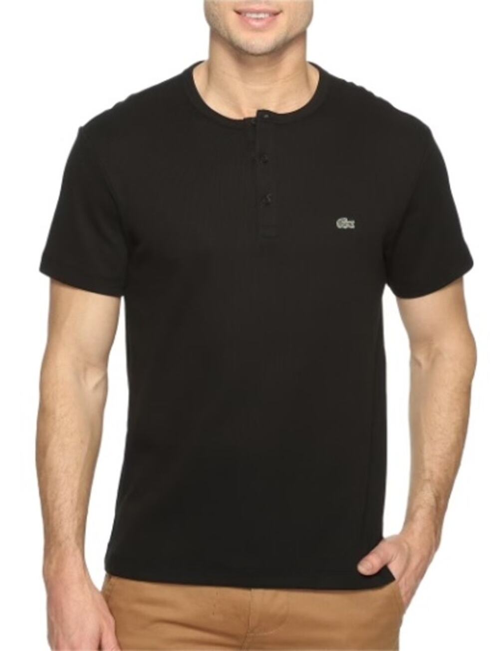 Lacoste Pima Cotton Henley T-Shirt Black Size 7 Men's